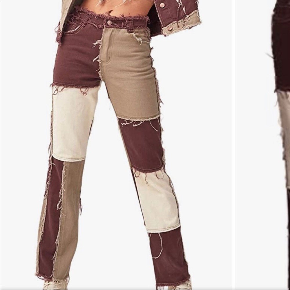 Distressed Jeans With Color Block Patchwork - image 1